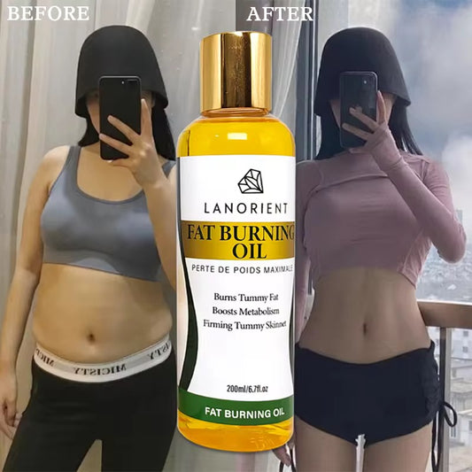 Lanorient Fat Burning Oil helps tone, firm, and hydrate the skin with olive oil, green tea, and rosewater. Perfect for daily massage and body care.