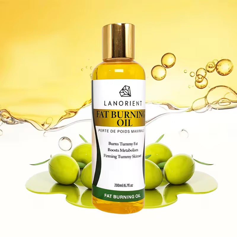 Lanorient Fat Burning Oil helps tone, firm, and hydrate the skin with olive oil, green tea, and rosewater. Perfect for daily massage and body care.